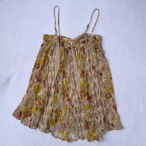 Free People Secret Love Floral Sheer Yellow Tassel Slip Top Size M Fall Autumn